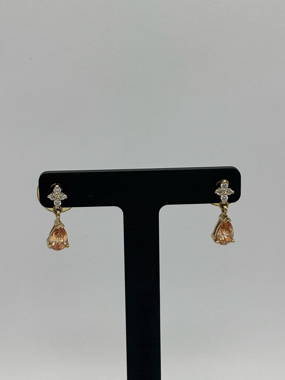 925 Sterling Silver Champagne Pear Drop Earrings Clear Accent Floral Cross 0.5"